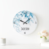 男の赤ちゃん子供部屋オランダアートブルーフローラ10.75-in ラージ壁時計 (ホーム)