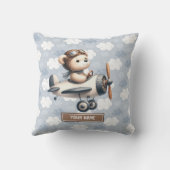 男の赤ちゃん子供部屋ブルーブラウンテディベア枕 クッション (裏面)