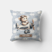 男の赤ちゃん子供部屋ブルーブラウンテディベア枕 クッション (正面)