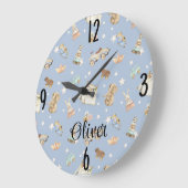 男の赤ちゃん子供部屋水彩ヴィンテージおもちゃ10.75-in ラージ壁時計 (傾斜)