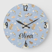 男の赤ちゃん子供部屋水彩ヴィンテージおもちゃ10.75-in ラージ壁時計 (正面)