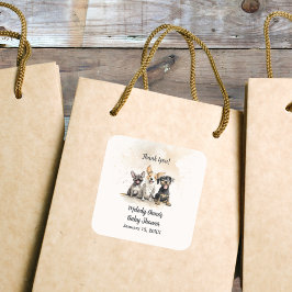 男の赤ちゃん子犬の尾ベビーシャワーありがとう スクエアシール