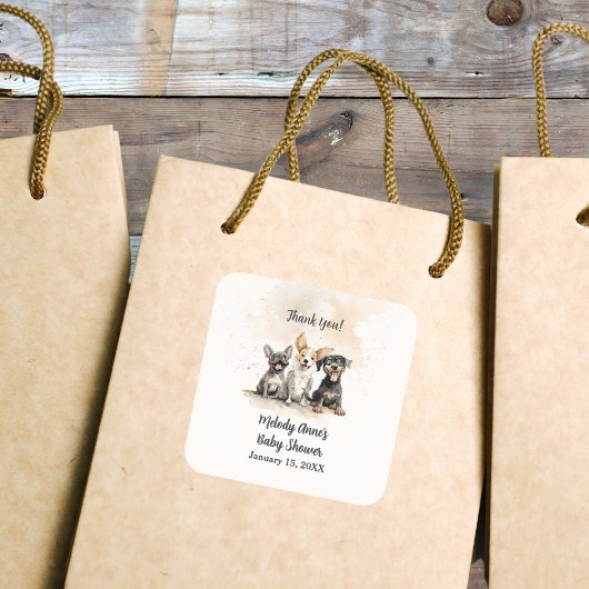 男の赤ちゃん子犬の尾ベビーシャワーありがとう スクエアシール