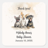 男の赤ちゃん子犬の尾ベビーシャワーありがとう スクエアシール (正面)