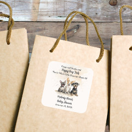 男の赤ちゃん子犬の尾ベビーシャワー スクエアシール