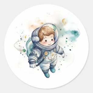 男の赤ちゃん宇宙飛行士の水の色シール ラウンドシール