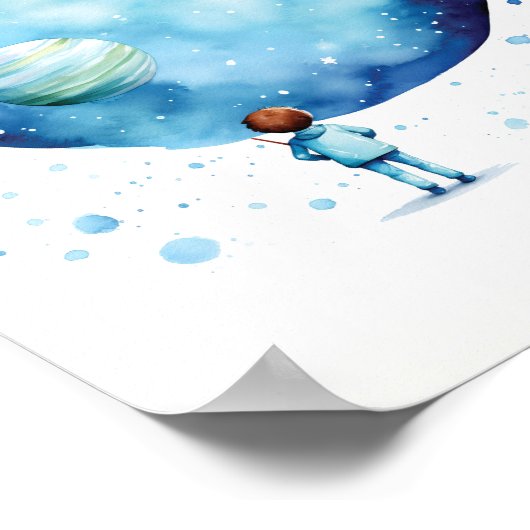 男の赤ちゃん宇宙飛行士の水彩画 ポスター (角)