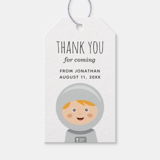 男の赤ちゃん宇宙飛行士子供の誕生日パーティー感謝していユー ギフトタグ (正面)