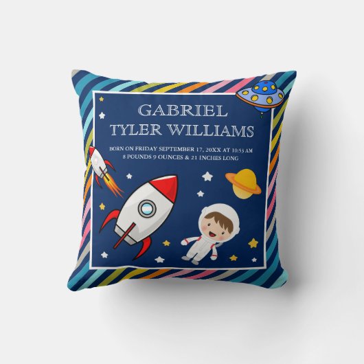 男の赤ちゃん宇宙飛行士宇宙ロケット誕生統計 クッション (裏面)