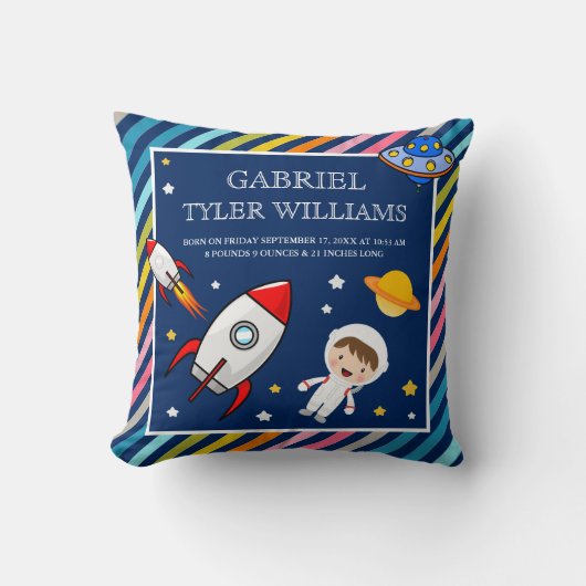 男の赤ちゃん宇宙飛行士宇宙ロケット誕生統計 クッション (正面)