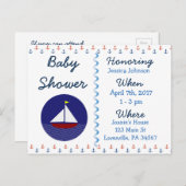 男の赤ちゃん帆船ブルーベビーシャワー招待状 インビテーションポストカード (正面/裏面)