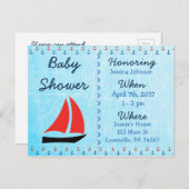 男の赤ちゃん帆船ブルーベビーシャワー招待状 インビテーションポストカード (正面/裏面)