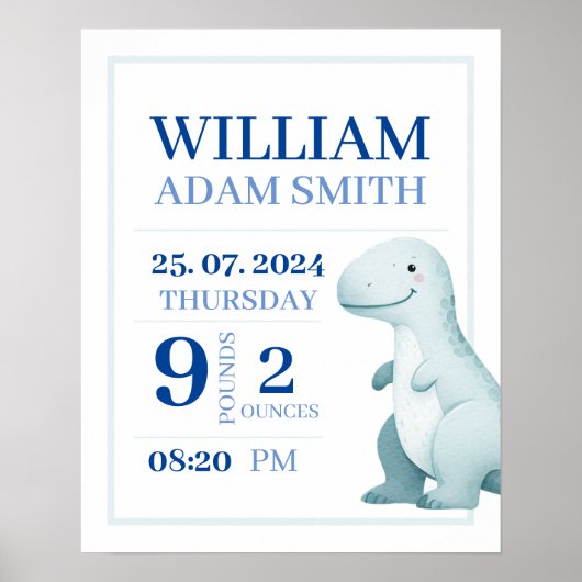 男の赤ちゃん恐竜パーソナライズされたの誕生の発表 ポスター (正面)