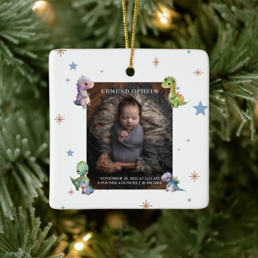 男の赤ちゃん恐竜誕生写真 セラミックオーナメント (ツリー)