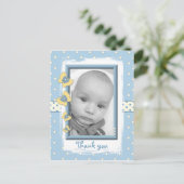 男の赤ちゃん感謝していの蝶ギフト写真 ポストカード (スタンド正面)