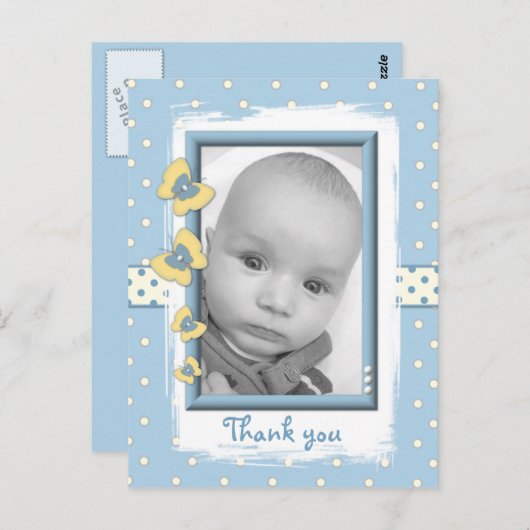 男の赤ちゃん感謝していの蝶ギフト写真 ポストカード (正面/裏面)