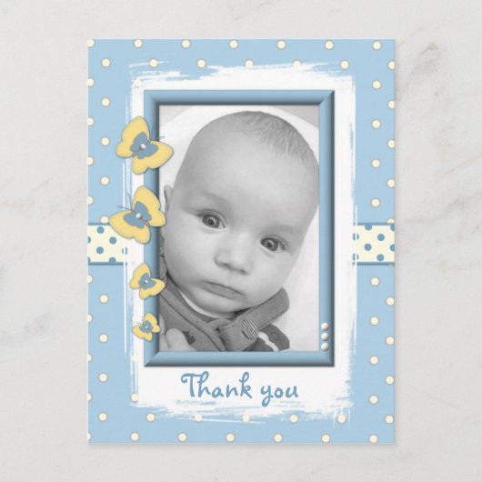 男の赤ちゃん感謝していの蝶ギフト写真 ポストカード (正面)