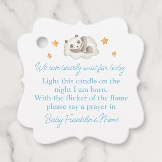 男の赤ちゃん我々は赤ちゃんシャワーキャンドルを心待ちできる フェイバータグ (正面)
