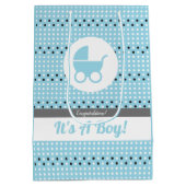 男の赤ちゃん抱き枕とベビーカー ミディアムペーパーバッグ (裏面)