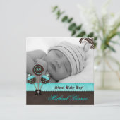 男の赤ちゃん招待状アナウンスケーキポップブルー 招待状 (スタンド正面)