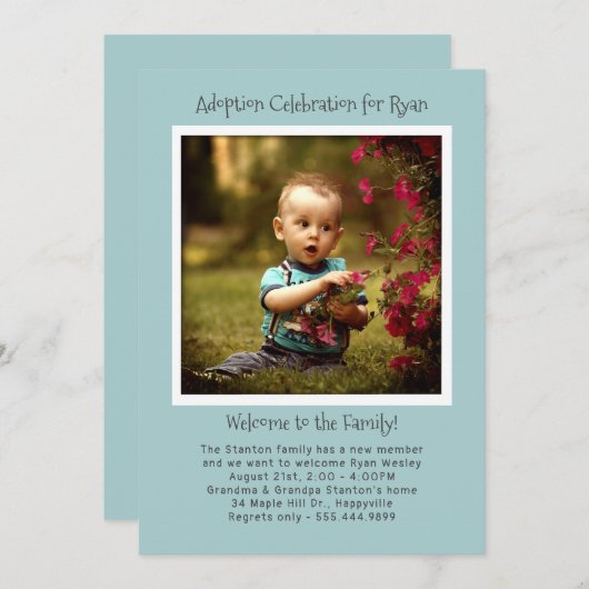 男の赤ちゃん採用パーティー写真招待状テンプレート 招待状 (正面/裏面)