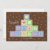 男の赤ちゃん散水シャワー招待状ベビーブロック 招待状 (正面)