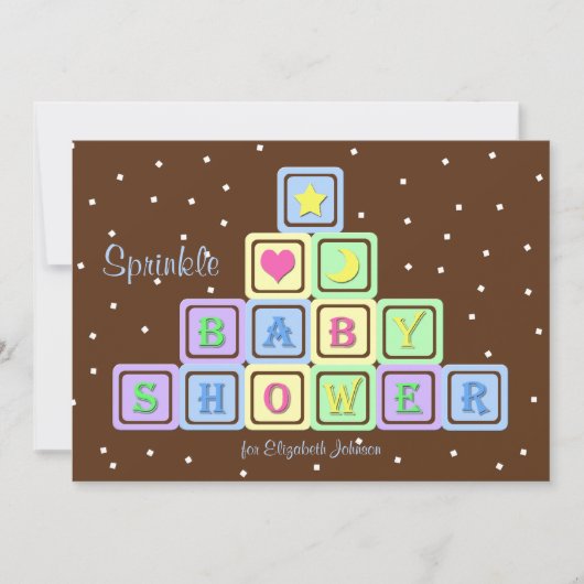 男の赤ちゃん散水シャワー招待状ベビーブロック 招待状 (正面)