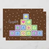 男の赤ちゃん散水シャワー招待状ベビーブロック 招待状 (正面/裏面)