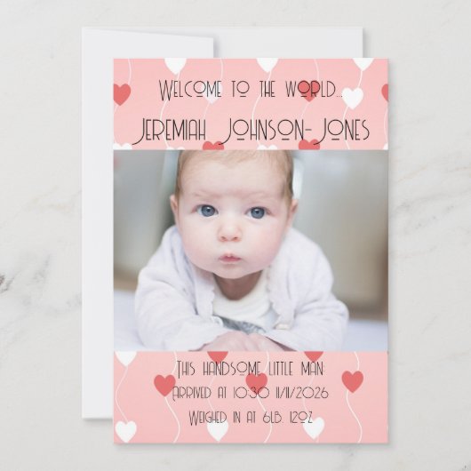 男の赤ちゃん新規到着 案内状 (正面)