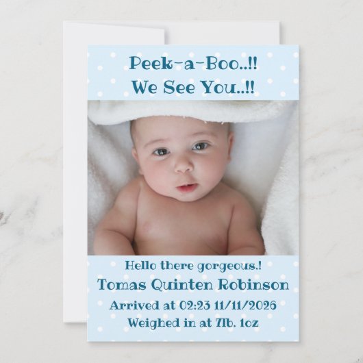 男の赤ちゃん新規到着 案内状 (正面)