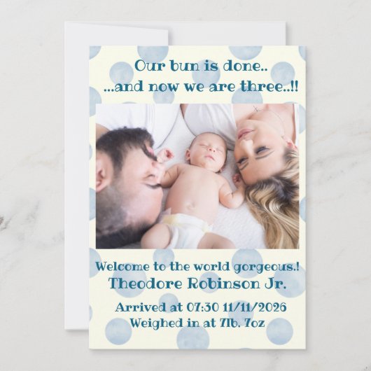 男の赤ちゃん新規到着 案内状 (正面)