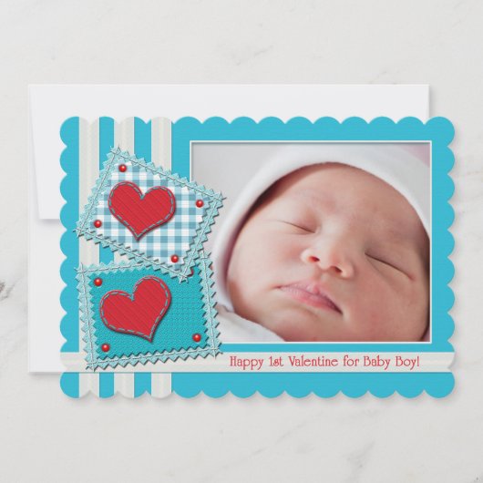 男の赤ちゃん最初のバレンタインファブリックハートパッチかわいい (正面)