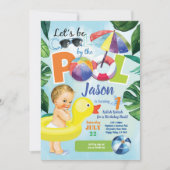 男の赤ちゃん最初の誕生日プールパーティー熱帯 招待状 (正面)