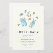 男の赤ちゃん服子供部屋ベビーシャワー招待 招待状 (正面/裏面)