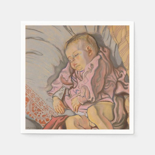 男の赤ちゃん枕で寝る スタンダードカクテルナプキン (正面)