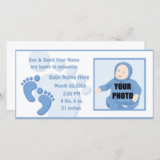 男の赤ちゃん機器足誕生写真の発表 案内状 (正面/裏面)