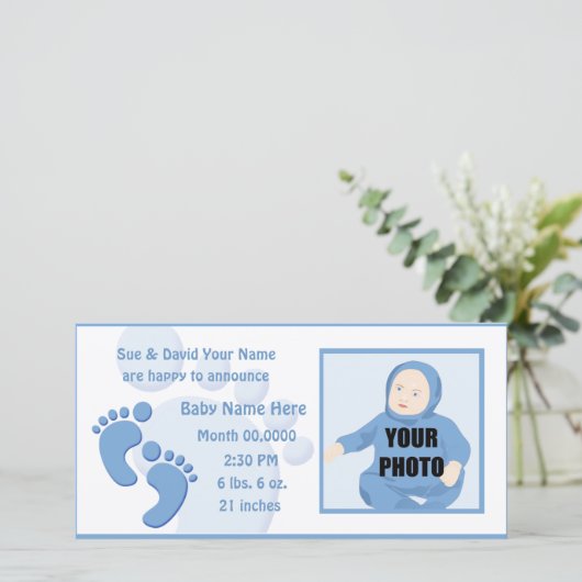 男の赤ちゃん機器足誕生写真の発表 案内状 (スタンド正面)