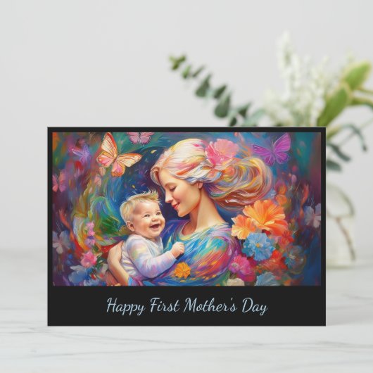 男の赤ちゃん母の日を持つ母 カード (スタンド正面)