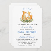 男の赤ちゃん水彩キツネウッドランドベビーシャワー 招待状 (正面/裏面)