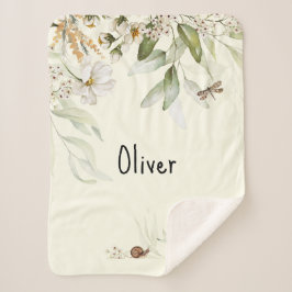 男の赤ちゃん水彩フローラ、スモールベビーカー シェルパブランケット