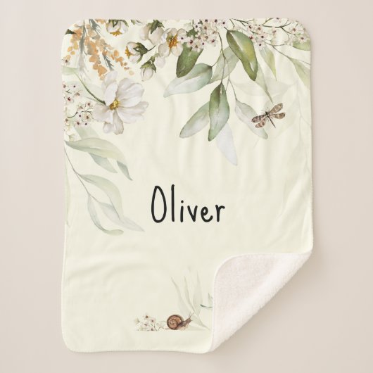男の赤ちゃん水彩フローラ、スモールベビーカー シェルパブランケット (正面)