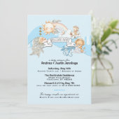 男の赤ちゃん水彩ブルーベビーシャワー 招待状 (スタンド正面)