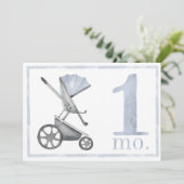 男の赤ちゃん水彩マイルストーン1か月古いカード 招待状 (スタンド正面)