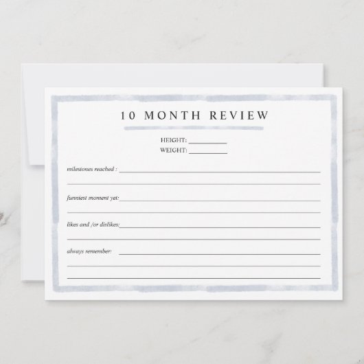 男の赤ちゃん水彩マイルストーン10ヶ月古いカード 招待状 (裏面)