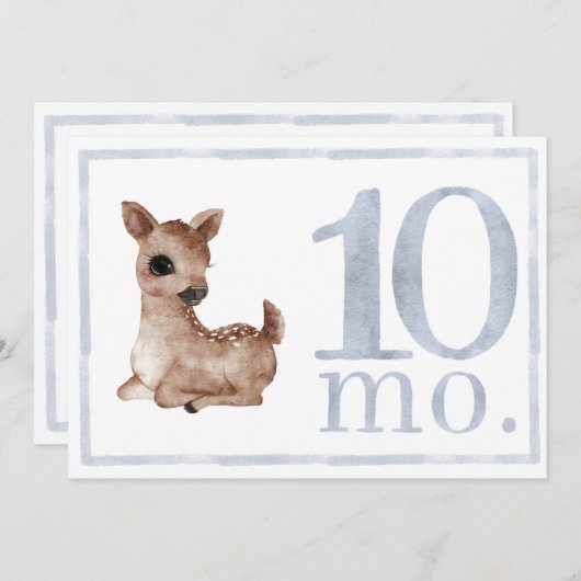男の赤ちゃん水彩マイルストーン10ヶ月古いカード 招待状 (正面/裏面)