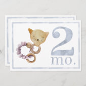 男の赤ちゃん水彩マイルストーン2ヶ月古いカード 招待状 (正面/裏面)
