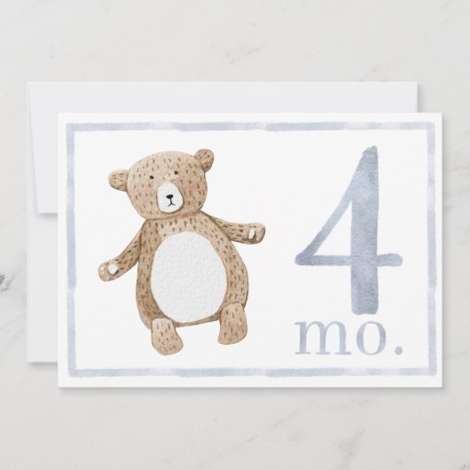 男の赤ちゃん水彩マイルストーン4ヶ月古いカード 招待状 (正面)