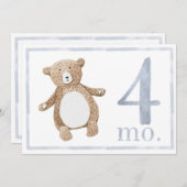 男の赤ちゃん水彩マイルストーン4ヶ月古いカード 招待状 (正面/裏面)