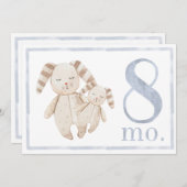 男の赤ちゃん水彩マイルストーン8ヶ月オールドカード 招待状 (正面/裏面)