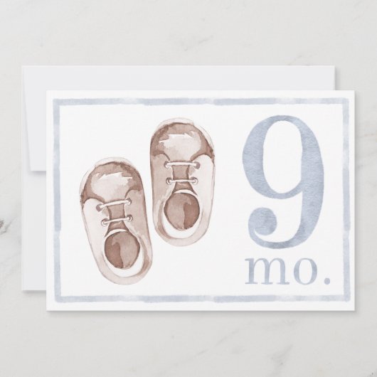 男の赤ちゃん水彩マイルストーン9ヶ月オールドカード 招待状 (正面)